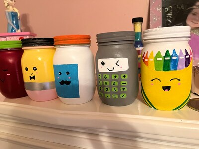 Painted classroom mason jars, school supply mason jars, teacher appreciation gift - image4